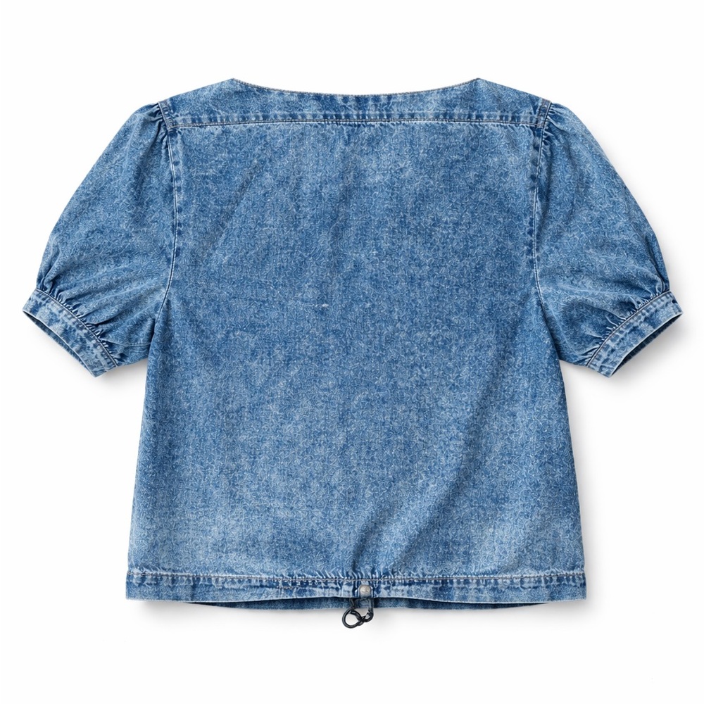 Jane + Delancey Denim Top Women’s Small Blue V-Neck Button Puff Sleeve Blouse - Picture 2 of 4